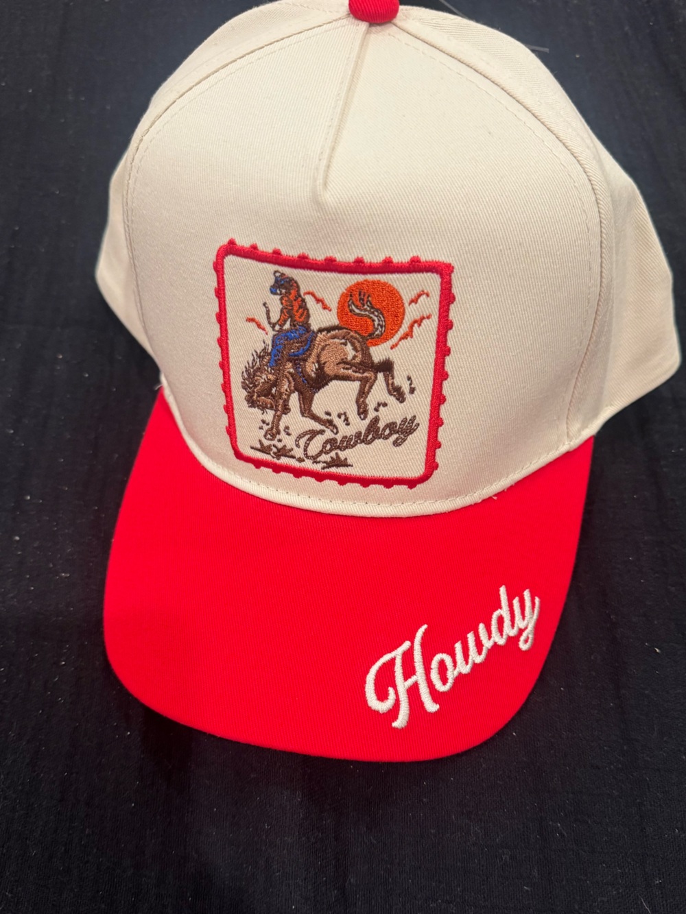 Red Brim 'Howdy' Patch Trucker Hat by David&Young unisex but listed as womens 🤠